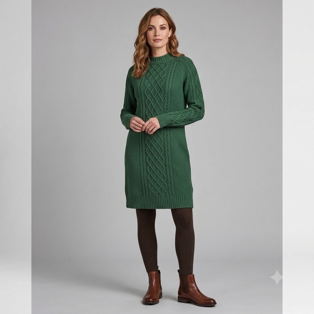 Kiel James Patrick Forest Green Cable Knit Wool Blend Sweater Dress Size Large